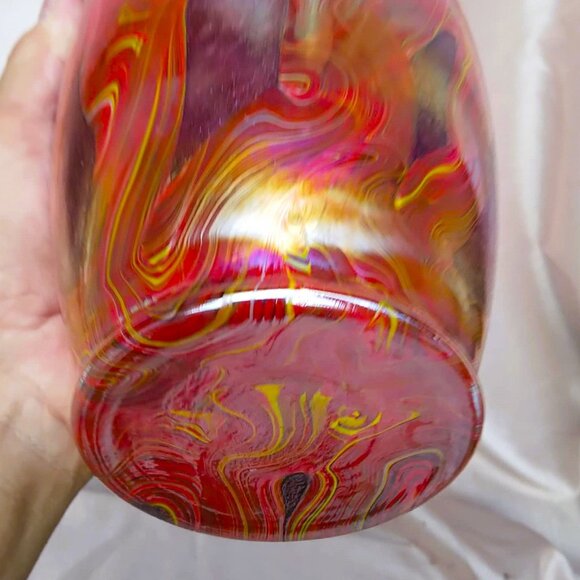 Stunning Art Deco Favrile-Style Bohemian Iridescent Layered Ribbon Glass Vase - Picture 9 of 9